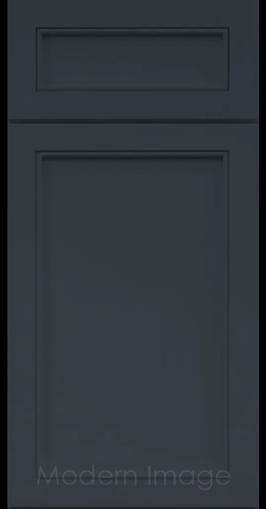 Alpine Slim Cabinet Door a narrow Stile & Rail Surrounding a flat center panel in a Naval Custom Paint